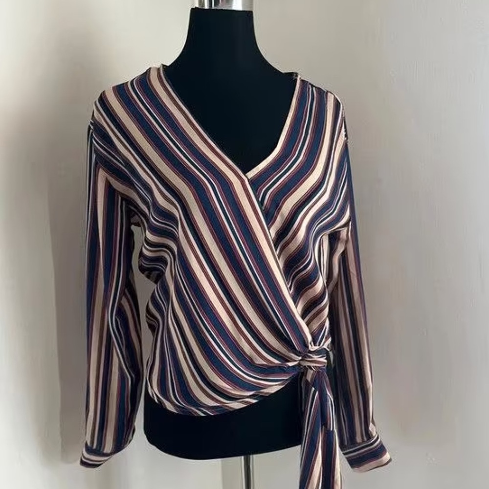 Timing size 2x Striped Wrap Blouse